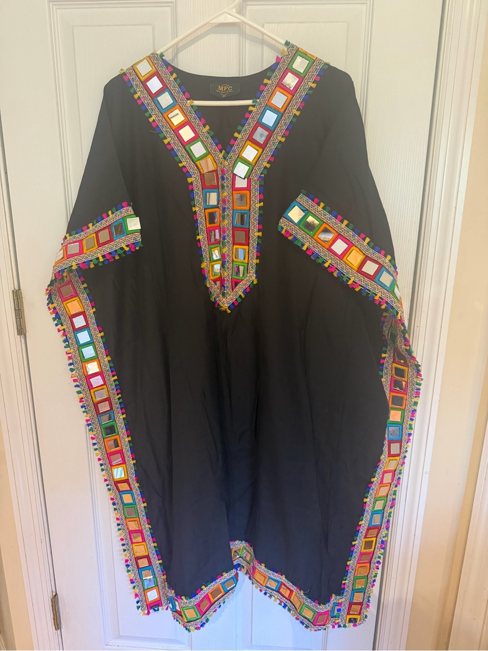 Black Embroidered Mirror Kaftan Dress